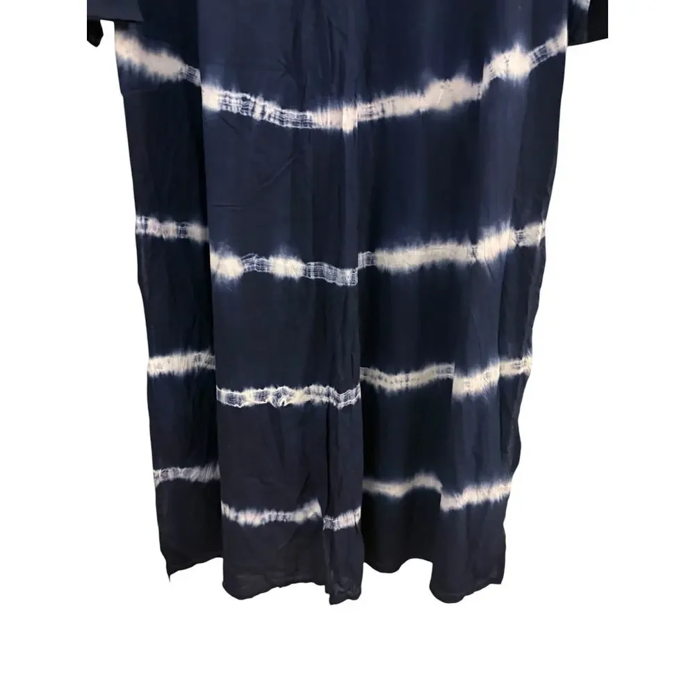 Soft Surroundings Blue Tie Dye Maxi Dress Swim Cover Up PM Beaded Boho Cotton